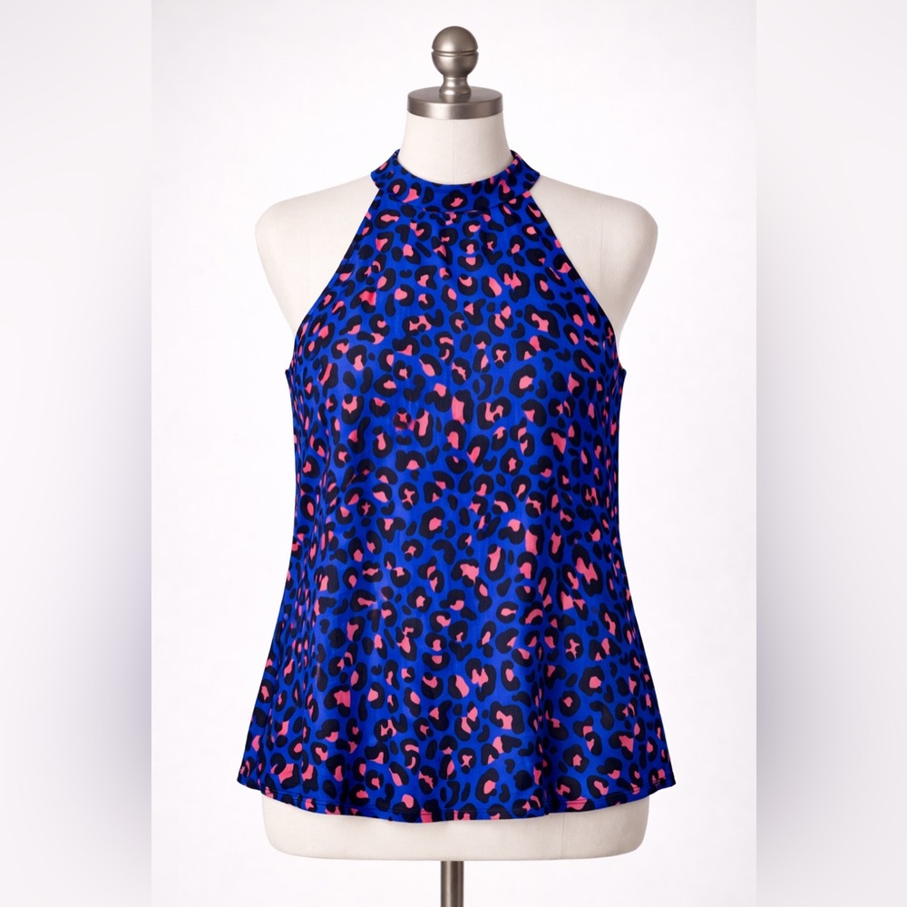Boutique Pink Blue and Black Leopard Top Size M